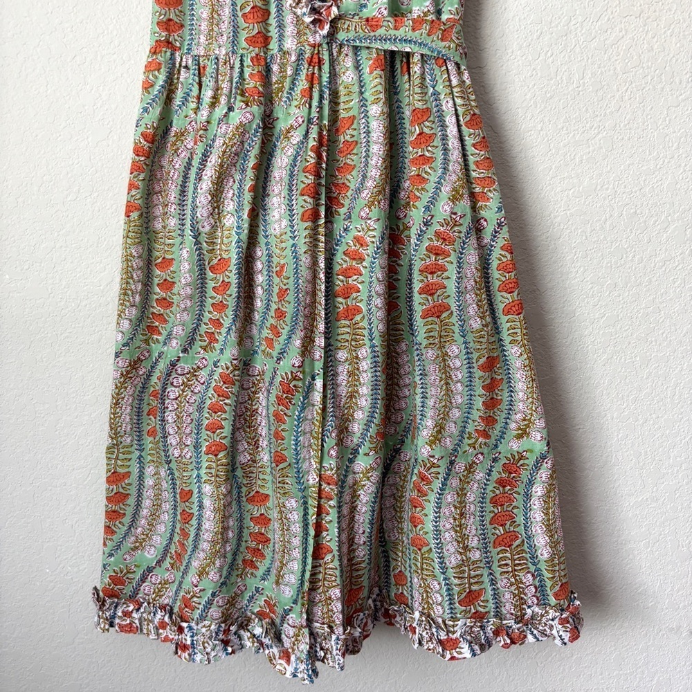 Anokhi Koki Boho Block Print Ruffle Trim Midi Wrap Dress Girls 10-11 Yrs - Picture 6 of 15